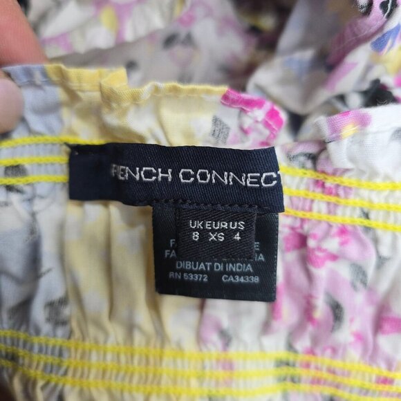 French Connection Blue White Smoched Floral Ruched Mini Dress - Picture 11 of 11